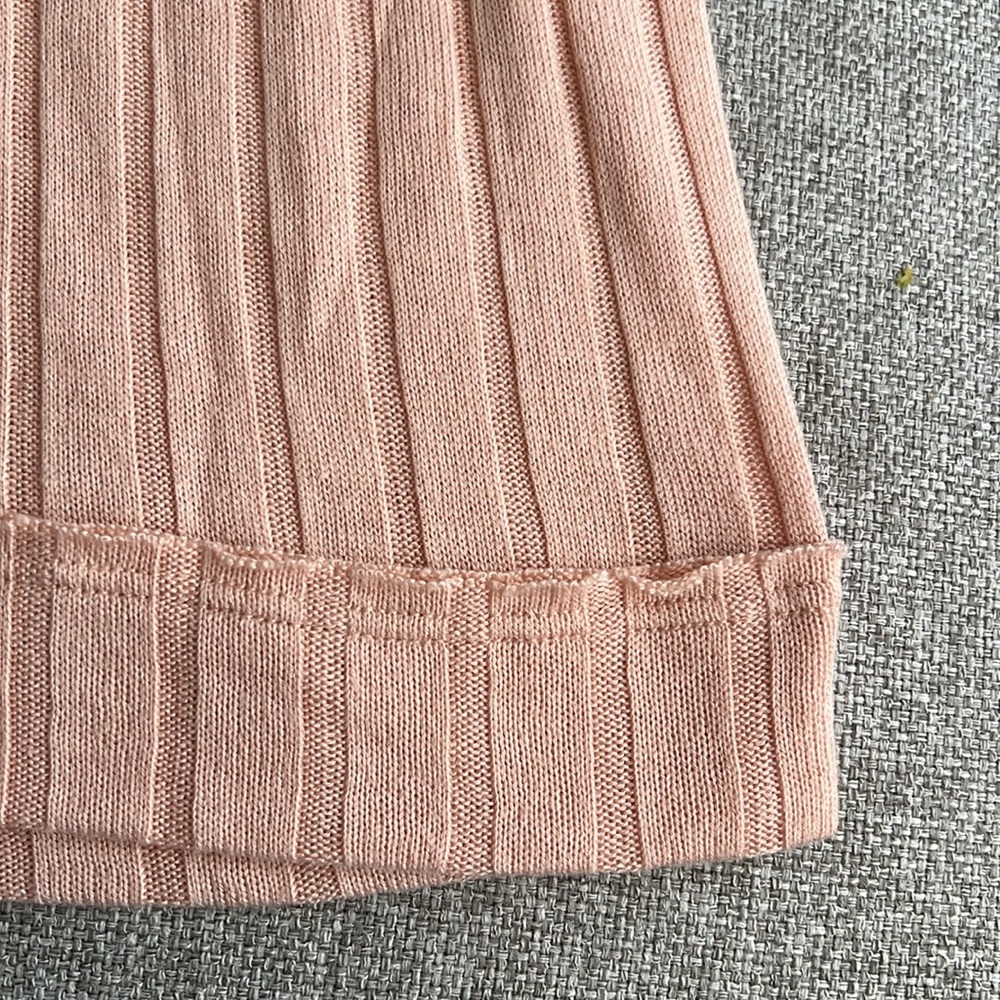 Free People Light Pink/peach Ribbed Collared Top with deep V-neck - Picture 6 of 6